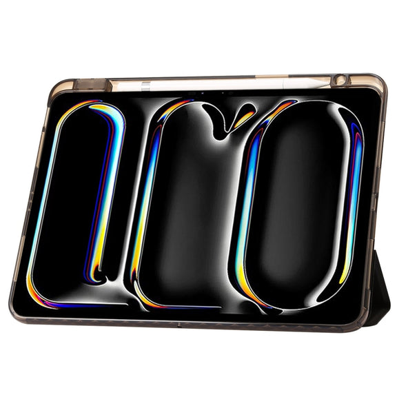 For iPad Pro 13 2024 Clear Acrylic 3-Fold Leather Tablet Case(Black)