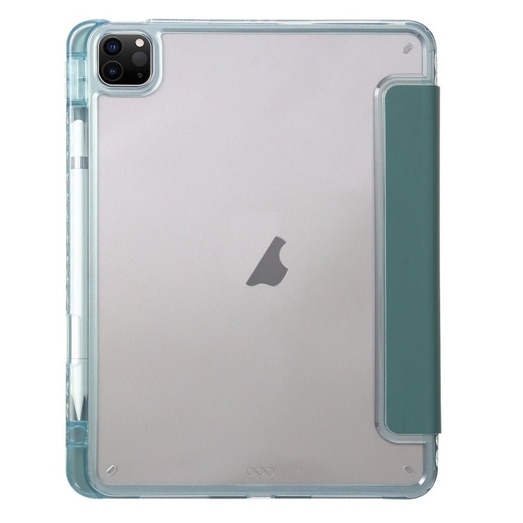 For iPad Pro 13 2024 Clear Acrylic 3-Fold Leather Tablet Case(Dark Green)