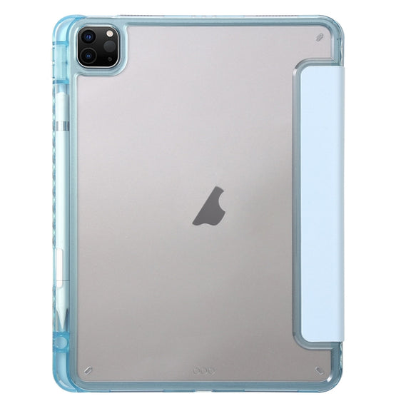 For iPad Pro 13 2024 Clear Acrylic 3-Fold Leather Tablet Case(Ice Blue)