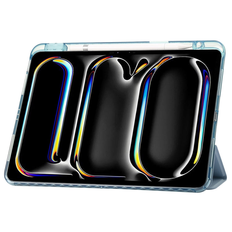 For iPad Pro 13 2024 Clear Acrylic 3-Fold Leather Tablet Case(Ice Blue)