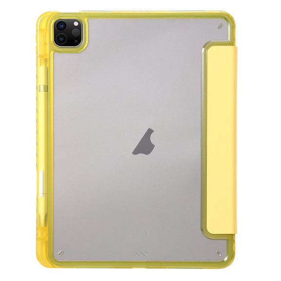 For iPad Pro 13 2024 Clear Acrylic 3-Fold Leather Tablet Case(Yellow)