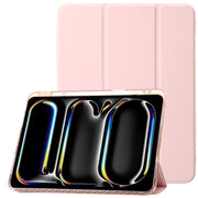 For iPad Air 11 2025 / 2024 Clear Acrylic 3-Fold Leather Tablet Case(Pink)