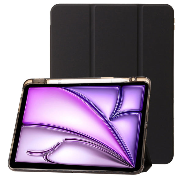 For iPad Air 13 2025 / 2024 Clear Acrylic 3-Fold Leather Tablet Case(Black)