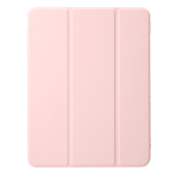 For iPad Air 13 2024 Clear Acrylic 3-Fold Leather Tablet Case(Pink)