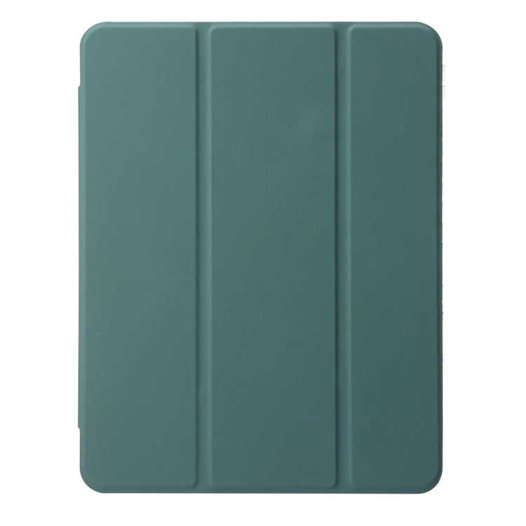 For iPad Pro 11 2024 Clear Acrylic 3-Fold Leather Tablet Case(Dark Green)