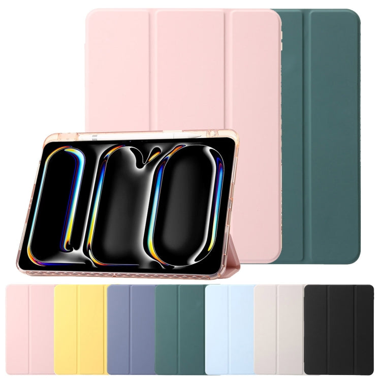 For iPad Air 13 2024 Clear Acrylic 3-Fold Leather Tablet Case(Grey)