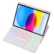 For iPad 10th Gen 10.9 2022 F10B-AS 360 Rotation Acrylic Transparent Bluetooth Keyboard Leather Case With Touch Control / Backlight(Pink)