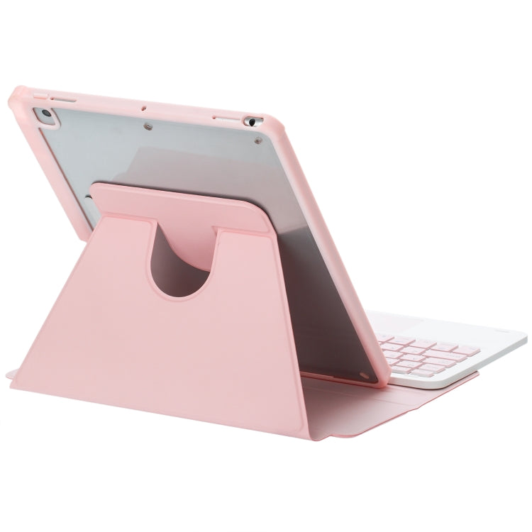 For iPad 10th Gen 10.9 2022 F10B-AS 360 Rotation Acrylic Transparent Bluetooth Keyboard Leather Case With Touch Control / Backlight(Pink)