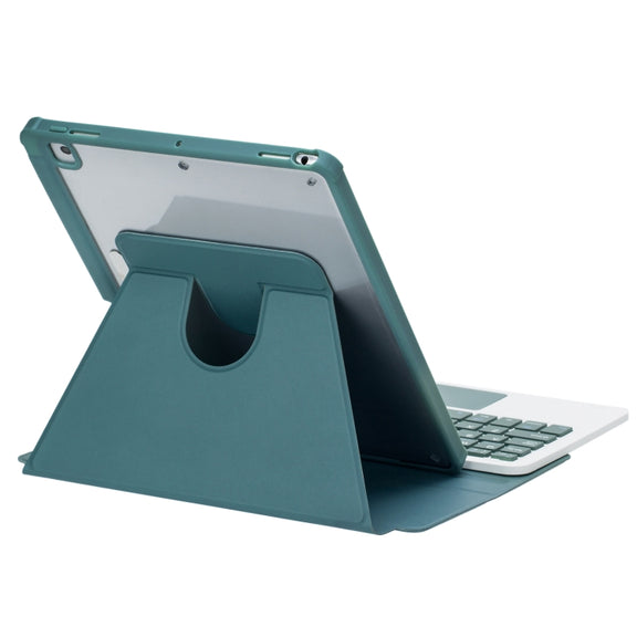 For iPad 10th Gen 10.9 2022 F10B-AS 360 Rotation Acrylic Transparent Bluetooth Keyboard Leather Case With Touch Control / Backlight(Green)