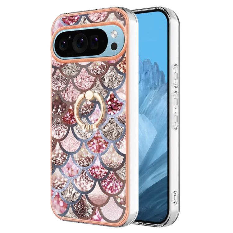 For Google Pixel 9 Pro XL Electroplating IMD TPU Phone Case with Ring(Pink Scales)