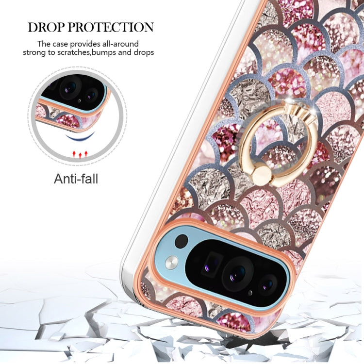 For Google Pixel 9 Pro XL Electroplating IMD TPU Phone Case with Ring(Pink Scales)