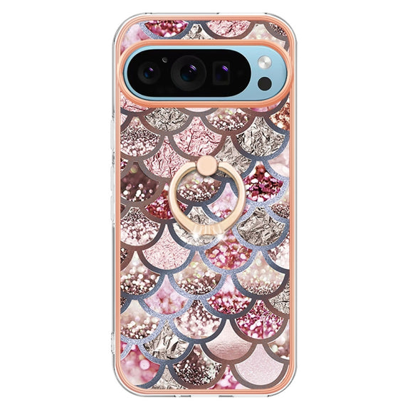 For Google Pixel 9 / 9 Pro Electroplating IMD TPU Phone Case with Ring(Pink Scales)