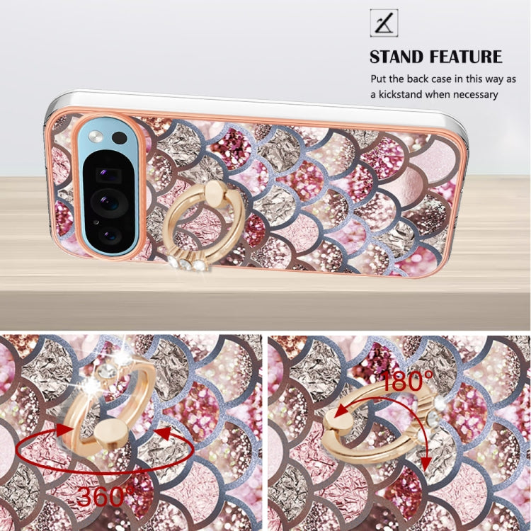 For Google Pixel 9 / 9 Pro Electroplating IMD TPU Phone Case with Ring(Pink Scales)