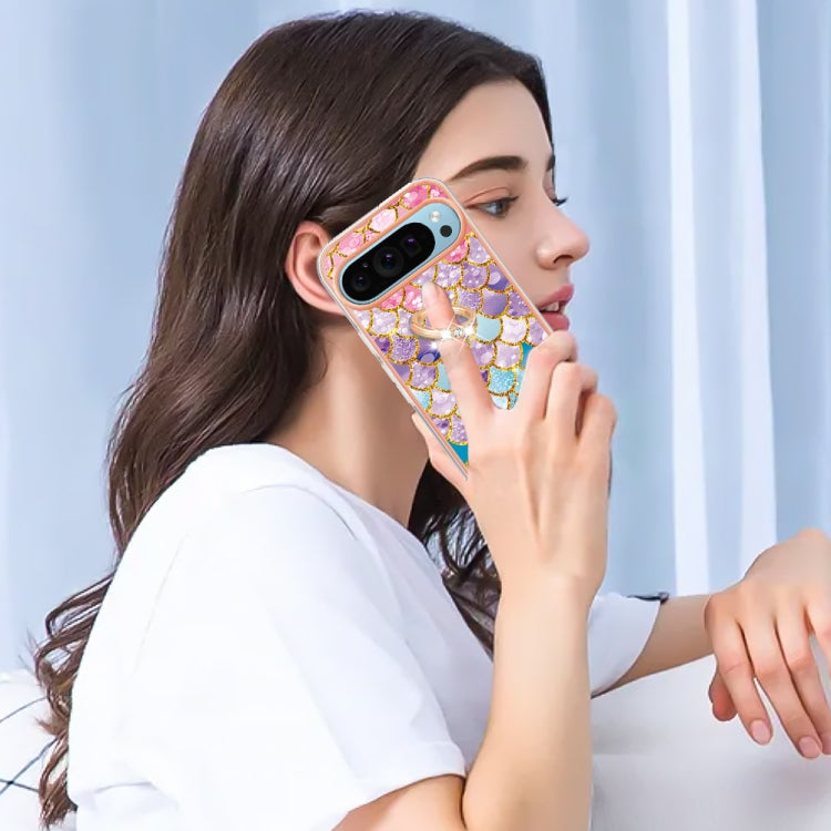 For Google Pixel 9 / 9 Pro Electroplating IMD TPU Phone Case with Ring(Colorful Scales)
