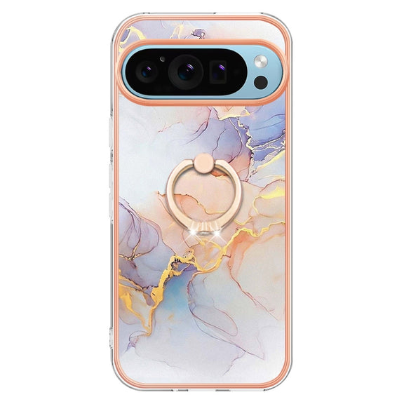 For Google Pixel 9 / 9 Pro Electroplating IMD TPU Phone Case with Ring(White Marble)