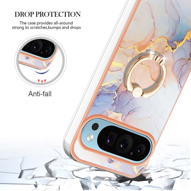 For Google Pixel 9 / 9 Pro Electroplating IMD TPU Phone Case with Ring(White Marble)