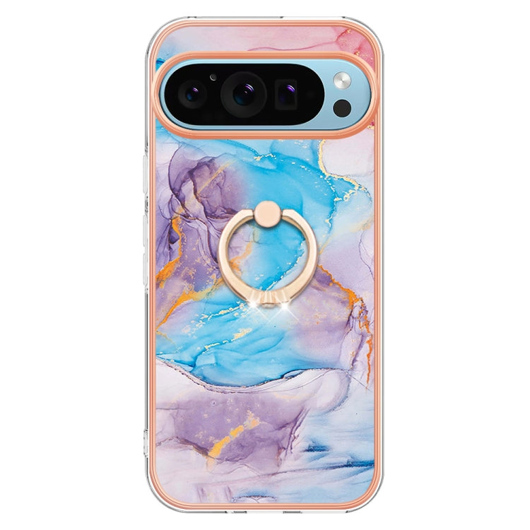 For Google Pixel 9 / 9 Pro Electroplating IMD TPU Phone Case with Ring(Blue Marble)