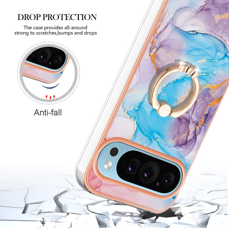 For Google Pixel 9 / 9 Pro Electroplating IMD TPU Phone Case with Ring(Blue Marble)