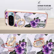 For Google Pixel 9 / 9 Pro Electroplating IMD TPU Phone Case with Ring(Purple Flower)