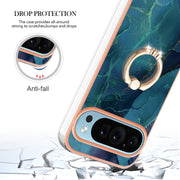 For Google Pixel 9 / 9 Pro Electroplating Marble Dual-side IMD Phone Case with Ring(Green 017)