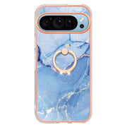 For Google Pixel 9 / 9 Pro Electroplating Marble Dual-side IMD Phone Case with Ring(Blue 018)