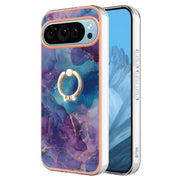 For Google Pixel 9 Pro XL Electroplating Marble Dual-side IMD Phone Case with Ring(Purple 016)