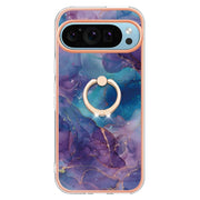 For Google Pixel 9 Pro XL Electroplating Marble Dual-side IMD Phone Case with Ring(Purple 016)