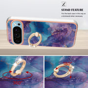 For Google Pixel 9 Pro XL Electroplating Marble Dual-side IMD Phone Case with Ring(Purple 016)