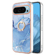 For Google Pixel 9 Pro XL Electroplating Marble Dual-side IMD Phone Case with Ring(Blue 018) - Google Cases by PMC TechLife | Online Shopping South Africa | PMC TechLife | Buy Now Pay Later Mobicred