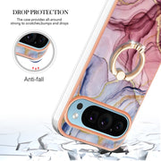For Google Pixel 9 Pro XL Electroplating Marble Dual-side IMD Phone Case with Ring(Rose Red 014)