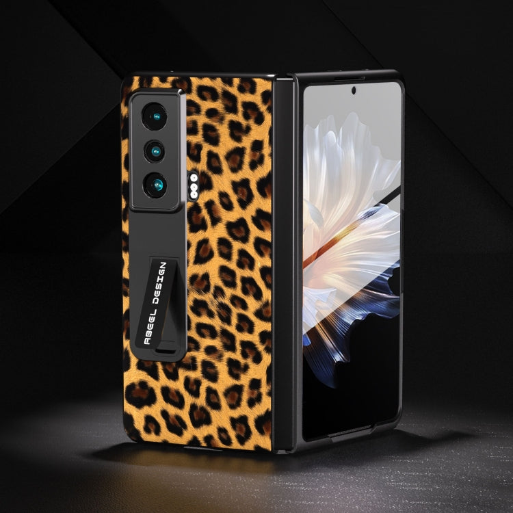 For Honor Magic Vs ABEEL Integrated Black Edge Leopard Phone Case with Holder(Golden)