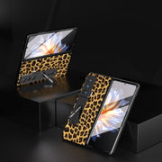 For Honor Magic Vs ABEEL Integrated Black Edge Leopard Phone Case with Holder(Golden)