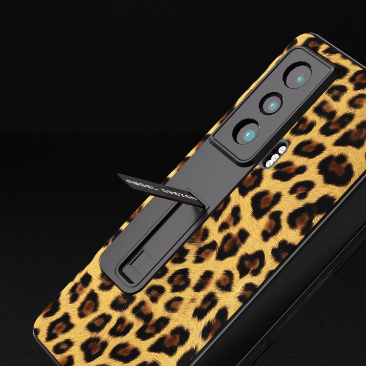 For Honor Magic Vs ABEEL Integrated Black Edge Leopard Phone Case with Holder(Golden)