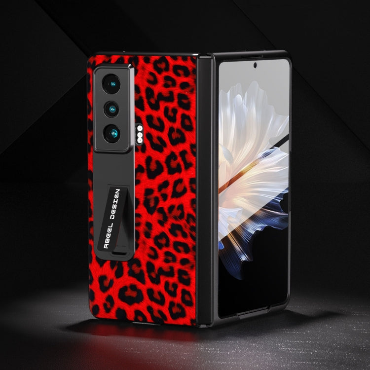 For Honor Magic Vs ABEEL Integrated Black Edge Leopard Phone Case with Holder(Red)