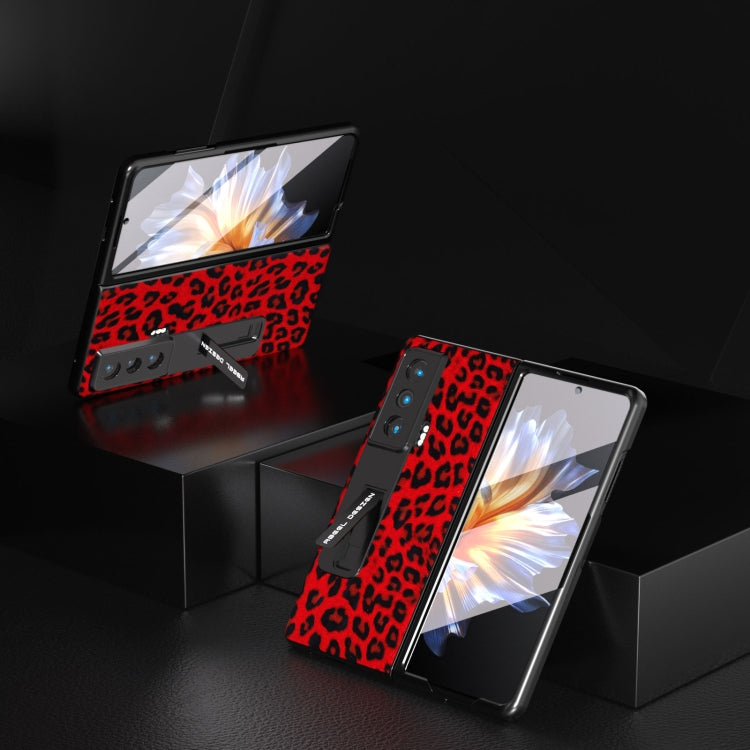 For Honor Magic Vs ABEEL Integrated Black Edge Leopard Phone Case with Holder(Red)
