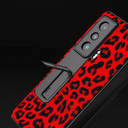 For Honor Magic Vs ABEEL Integrated Black Edge Leopard Phone Case with Holder(Red)