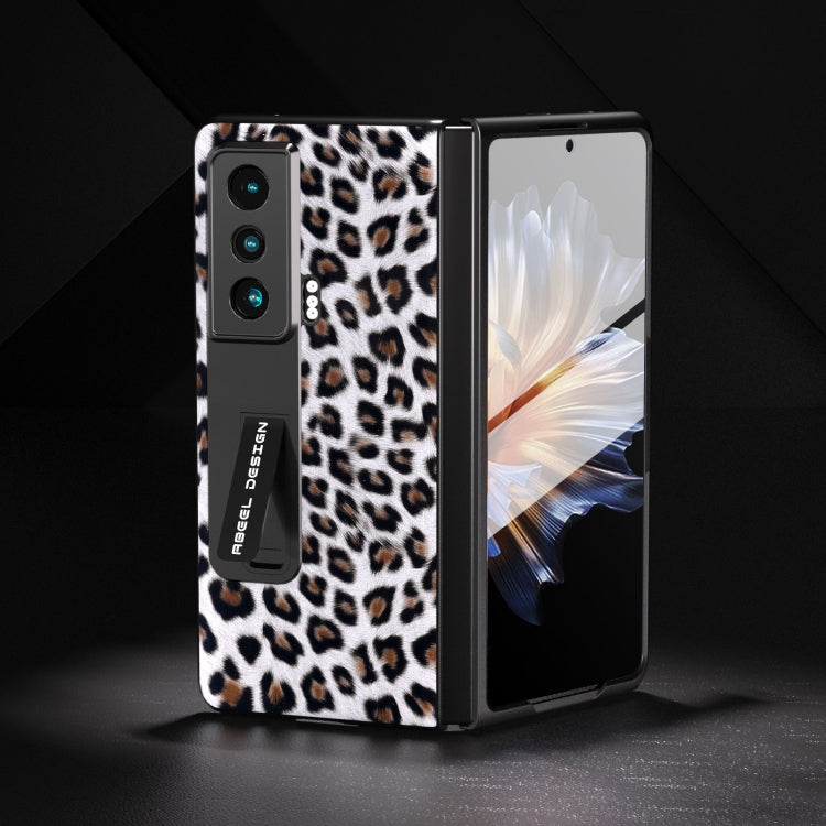 For Honor Magic Vs ABEEL Integrated Black Edge Leopard Phone Case with Holder(Silver)