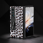 For Honor Magic Vs ABEEL Integrated Black Edge Leopard Phone Case with Holder(Silver)
