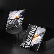 For Honor Magic Vs ABEEL Integrated Black Edge Leopard Phone Case with Holder(Silver)