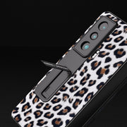 For Honor Magic Vs ABEEL Integrated Black Edge Leopard Phone Case with Holder(Silver)