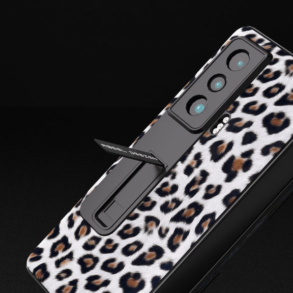 For Honor Magic Vs ABEEL Integrated Black Edge Leopard Phone Case with Holder(Silver)