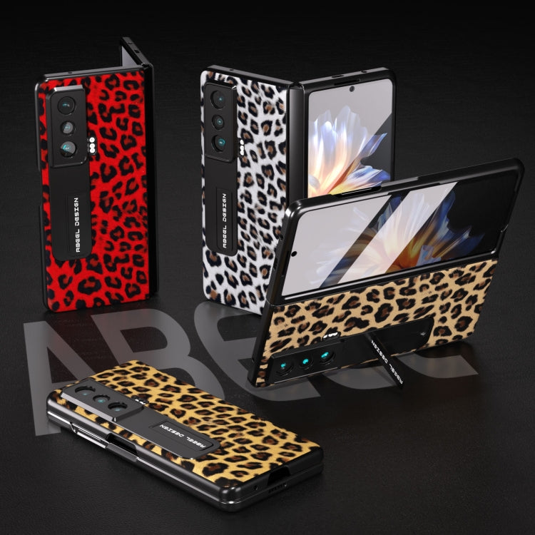 For Honor Magic Vs ABEEL Integrated Black Edge Leopard Phone Case with Holder(Silver)