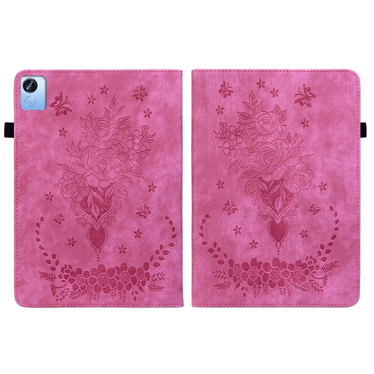 For Realme Pad X Butterfly Rose Embossed Leather Tablet Case(Rose Red)