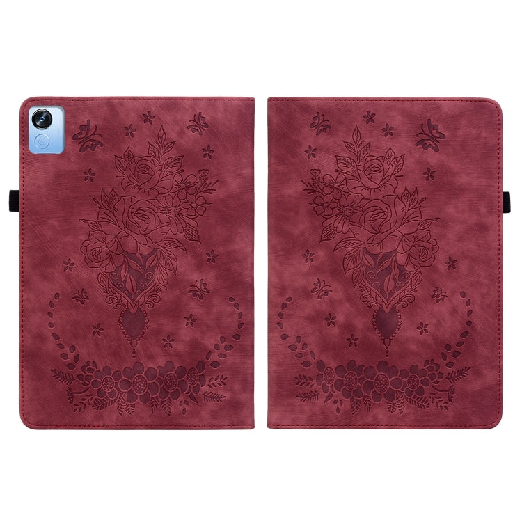 For Realme Pad X Butterfly Rose Embossed Leather Tablet Case(Red)