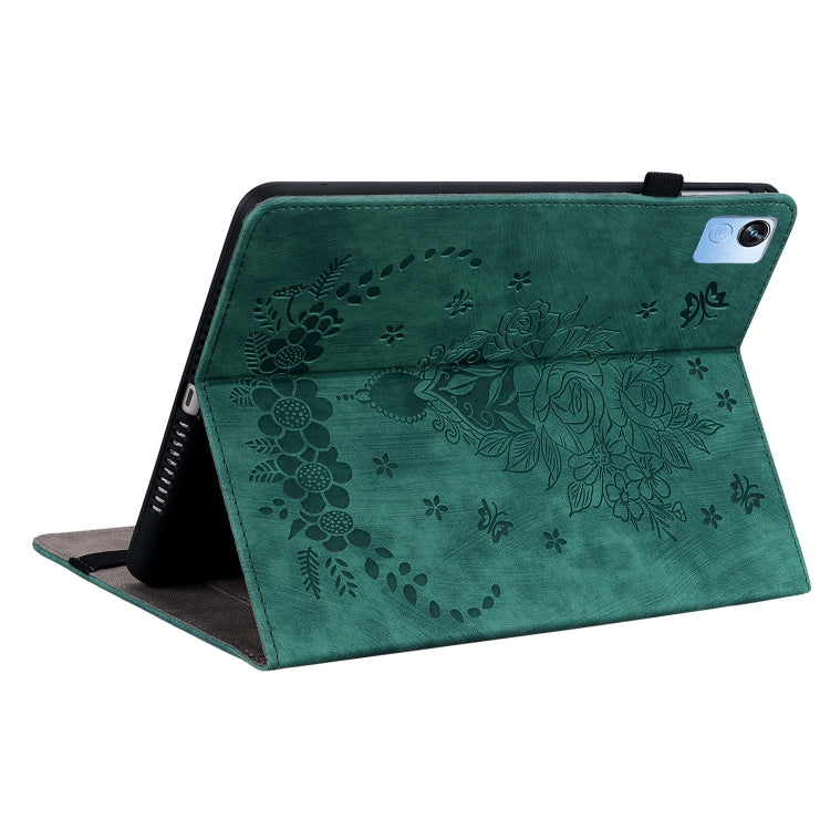 For Realme Pad X Butterfly Rose Embossed Leather Tablet Case(Green)
