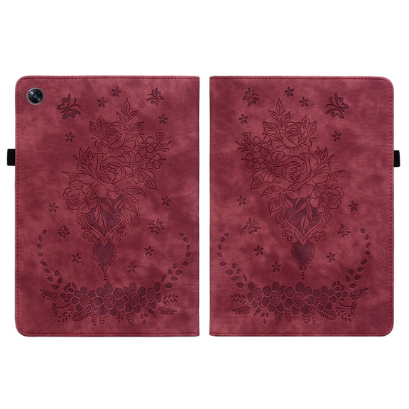 For OPPO Pad Air Butterfly Rose Embossed Leather Tablet Case(Red)