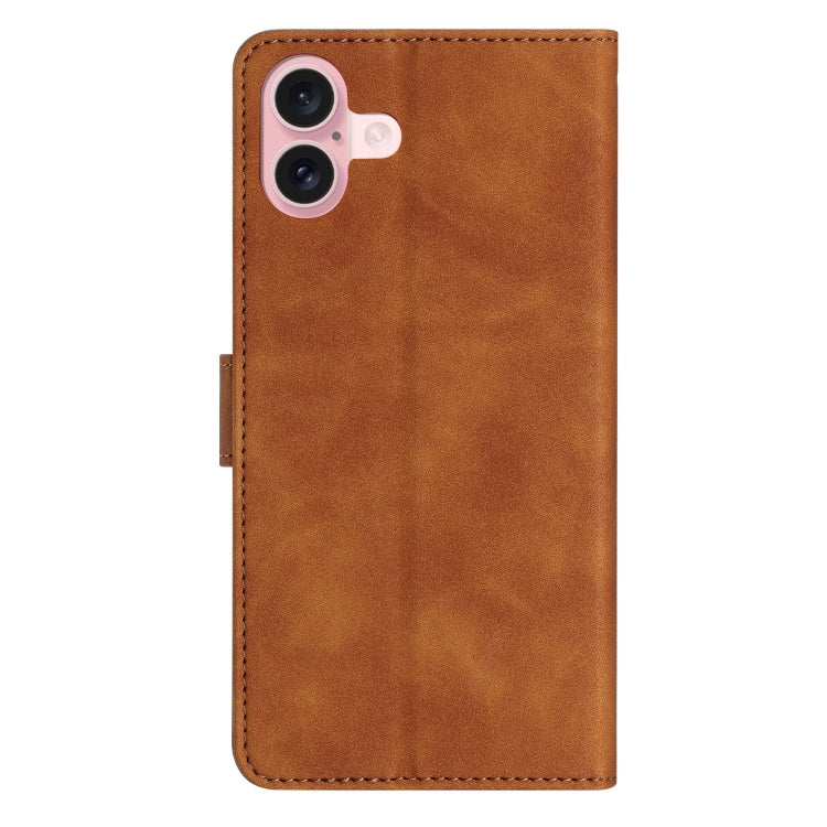 For iPhone 16 Seven Butterflies Embossed Leather Phone Case(Brown)
