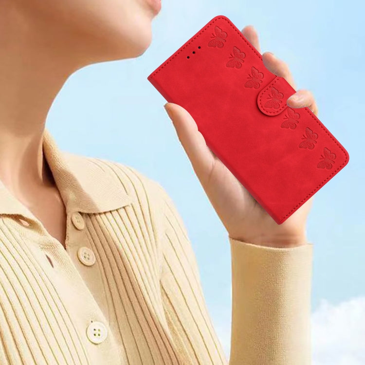 For iPhone 16 Pro Seven Butterflies Embossed Leather Phone Case(Red)
