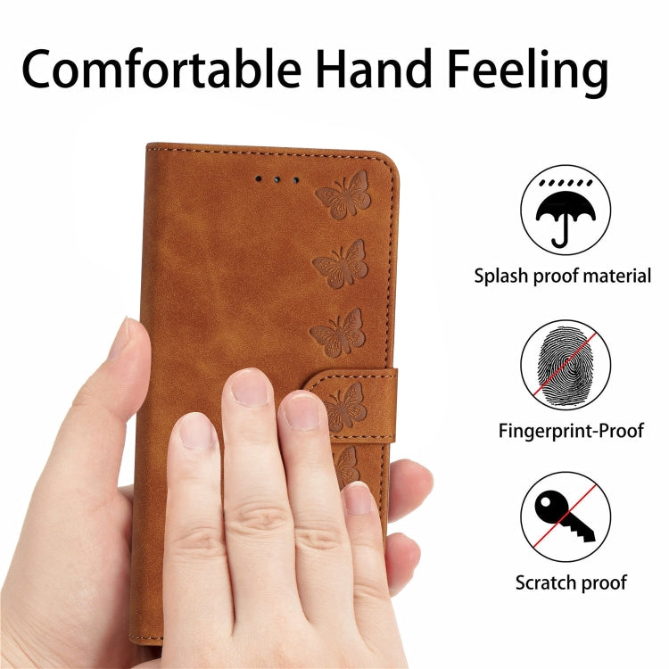For iPhone 16 Pro Max Seven Butterflies Embossed Leather Phone Case(Brown)