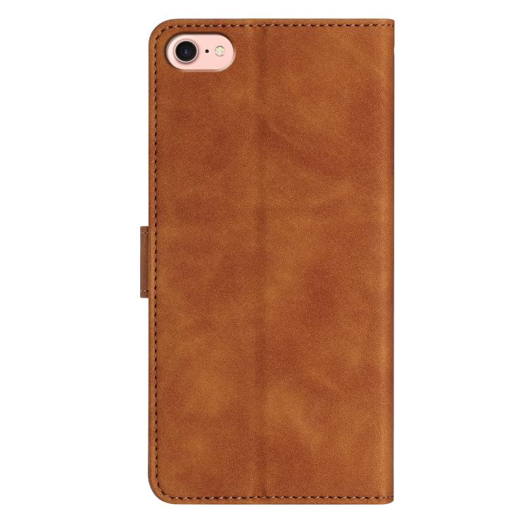 For iPhone 16e Seven Butterflies Embossed Leather Phone Case(Brown)